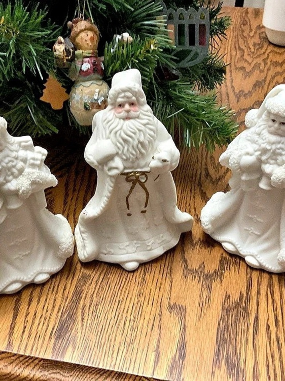 Shelf 3-White Santa Porcelain Figurine Set of 3 Holiday Decor